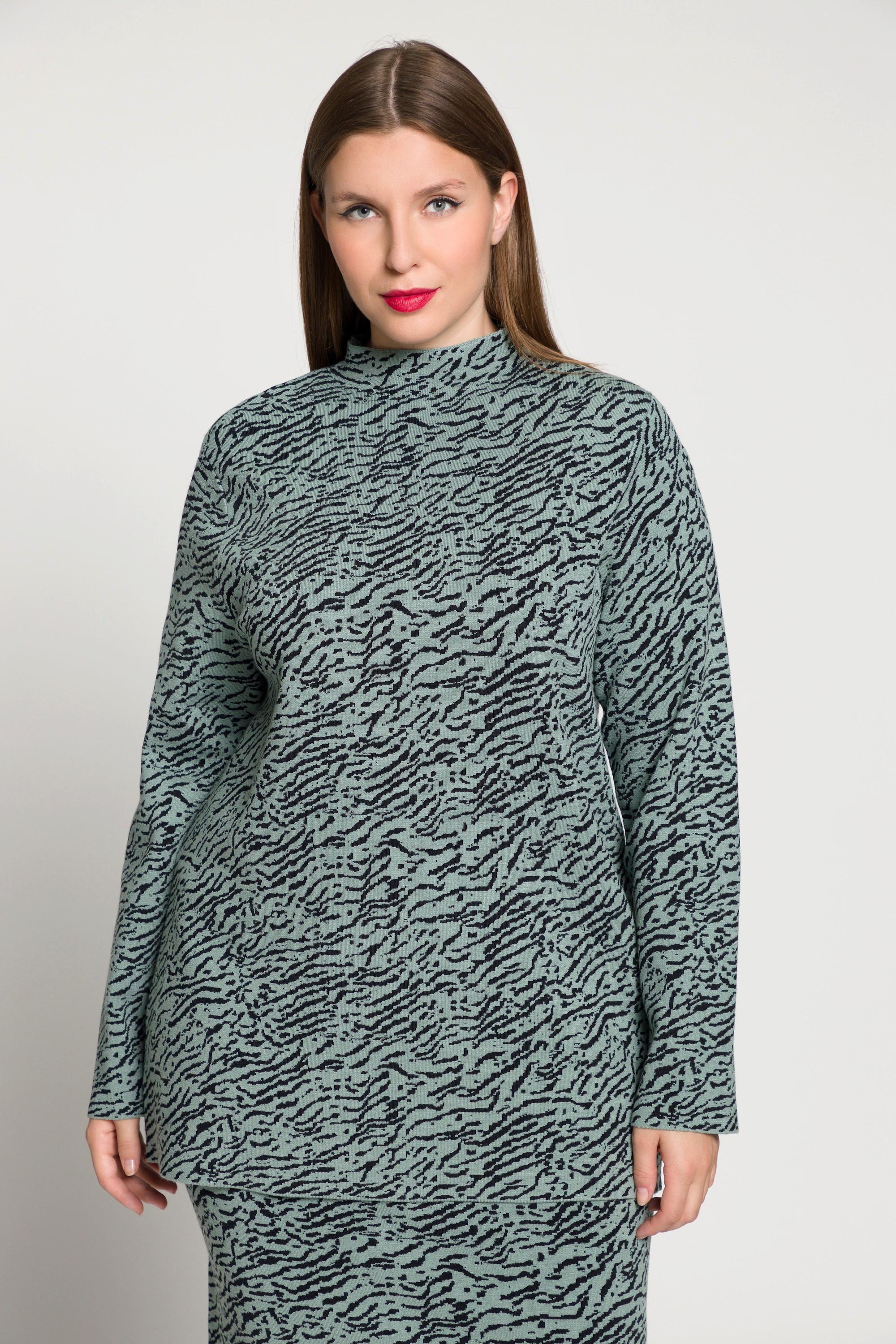 Ulla Popken  Pullover con design zebrato, colletto alto e maniche lunghe 