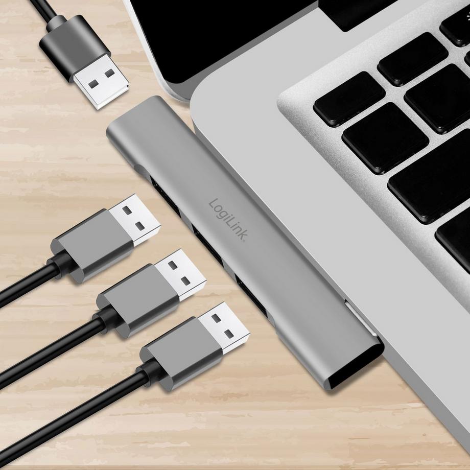 LogiLink  Hub USB-C ultra-fin à 4 ports : 1 USB-A3.0, 3 USB-A2.0 