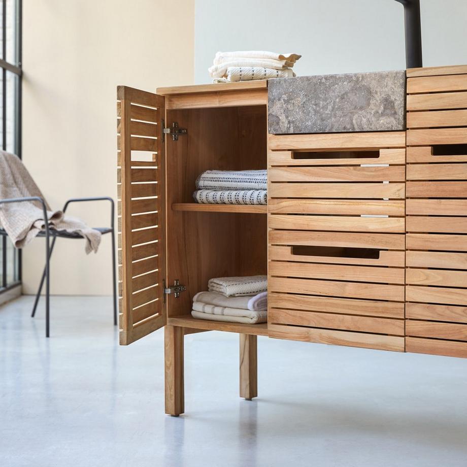 Tikamoon Meuble salle de bain en teck massif et marbre 125 cm Slats  