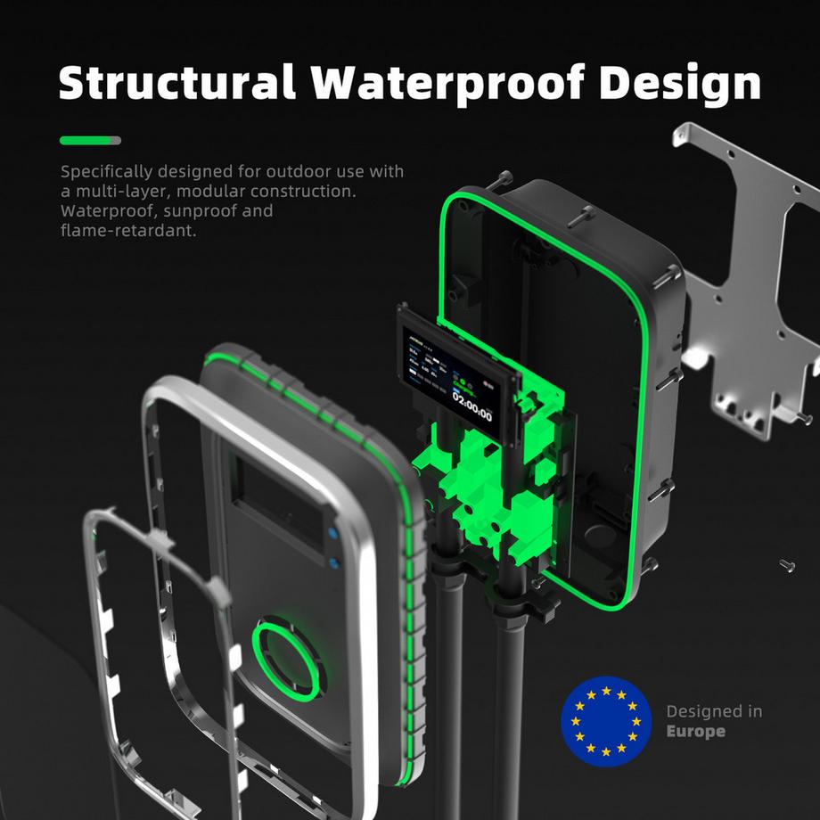 JATRHG  JATRHG S1 Borne de Recharge pour Véhicule Électrique 11kW 8M 16A Triphasé - Station de Charge Type 2 IEC 62196-2 - Chargeur Rapide EV Wallbox 