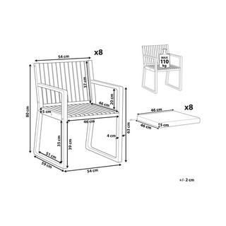 Beliani Set mit 8 Stühlen und Sitzkissen aus FSC® zertifiziertes Akazienholz Rustikal SASSARI II  