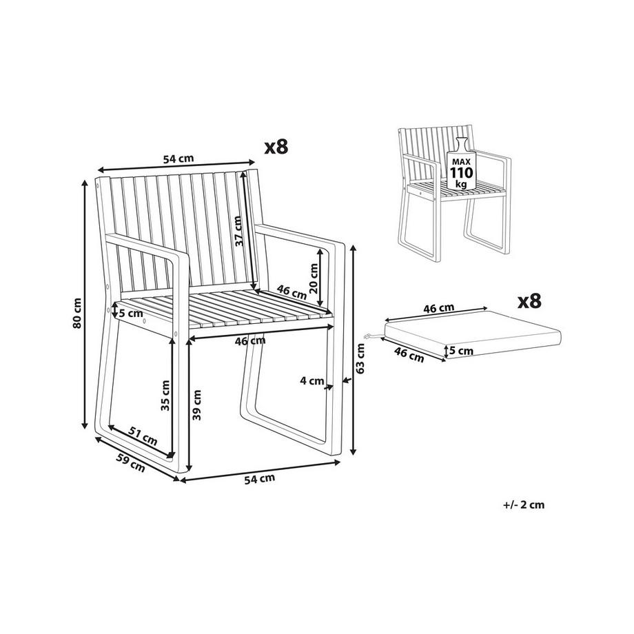 Beliani Set mit 8 Stühlen und Sitzkissen aus FSC® zertifiziertes Akazienholz  SASSARI II  