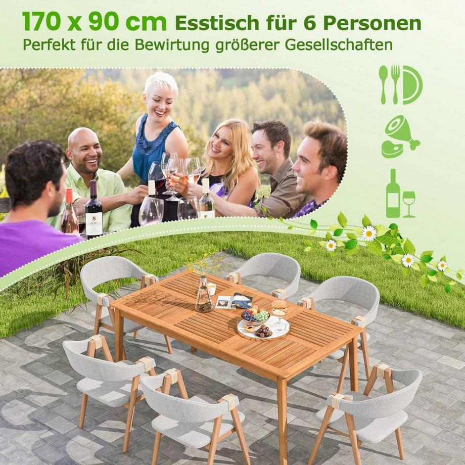 Northix Gartentisch Akazienholz 170 x 90 cm großer Terrassentisch für 6 Personen Natur  