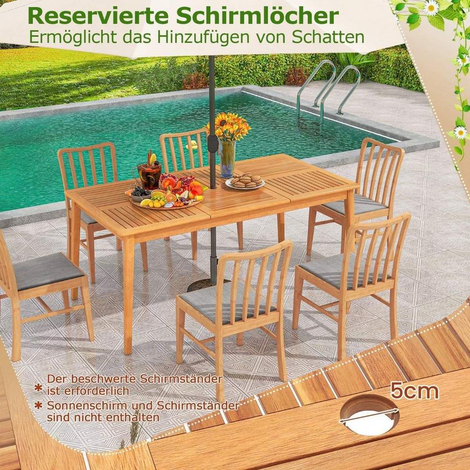 Northix Gartentisch Akazienholz 170 x 90 cm großer Terrassentisch für 6 Personen Natur  