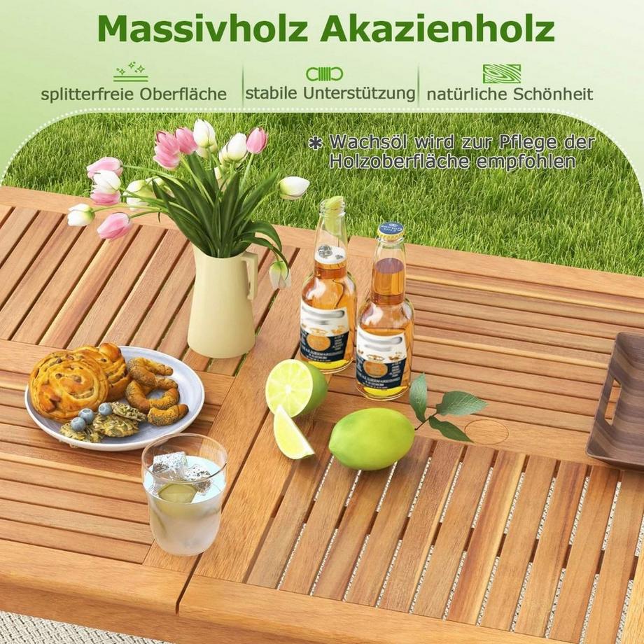 Gartentisch Akazienholz 170 x 90 cm großer Terrassentisch für 6 Personen Natur