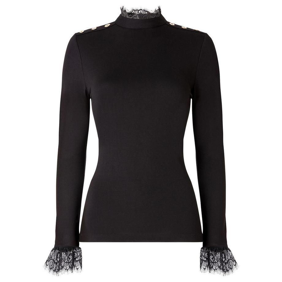 Joe Browns Jersey Top Hoher Kragen Spitzenbesatz  