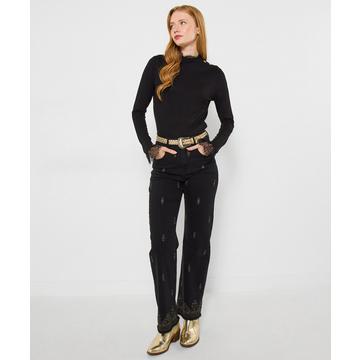 Top en jersey col montant bord dentelle