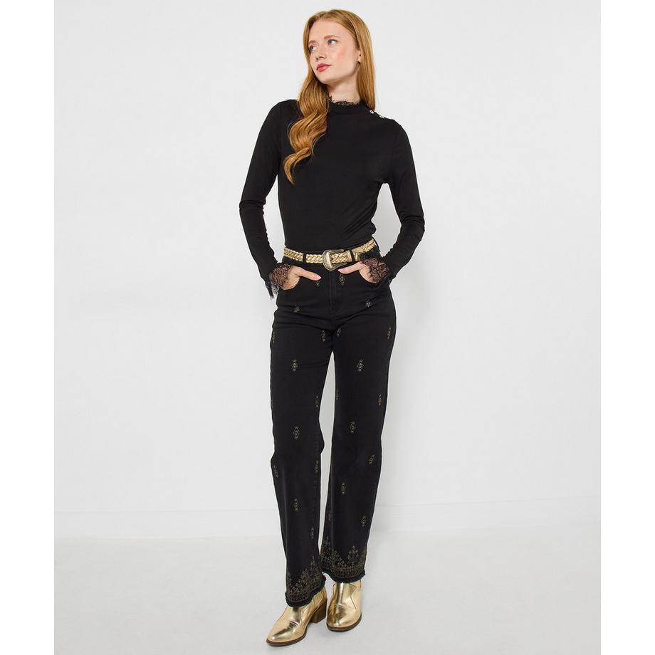 Joe Browns Jersey Top Hoher Kragen Spitzenbesatz  