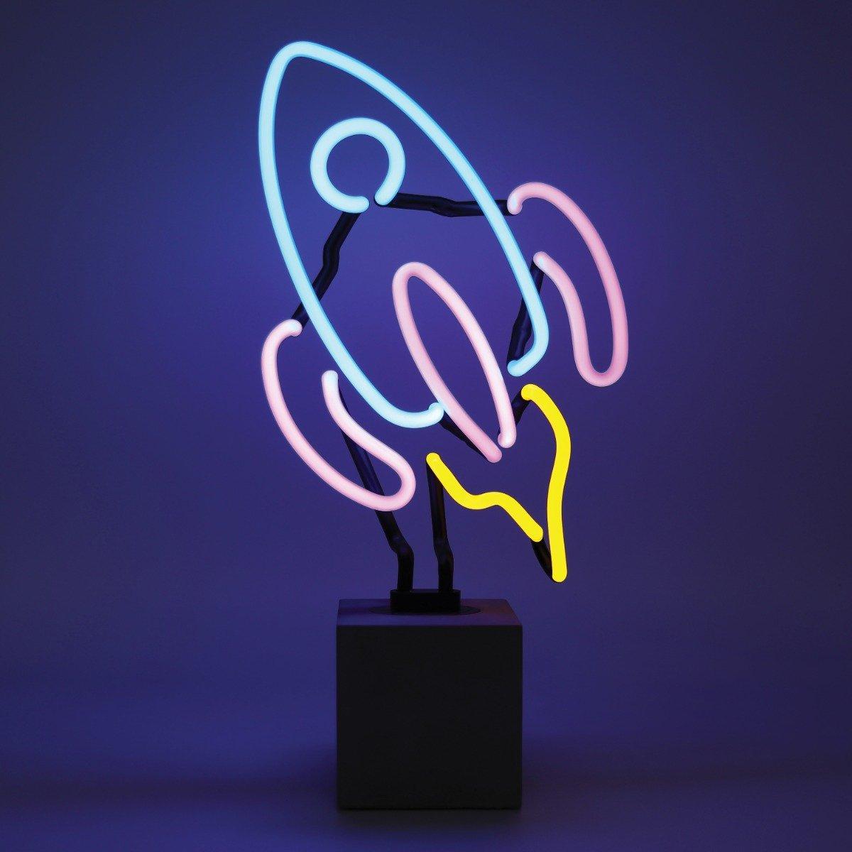 Locomocean Glas Neon Tischlampe mit Betonsockel - Rakete  