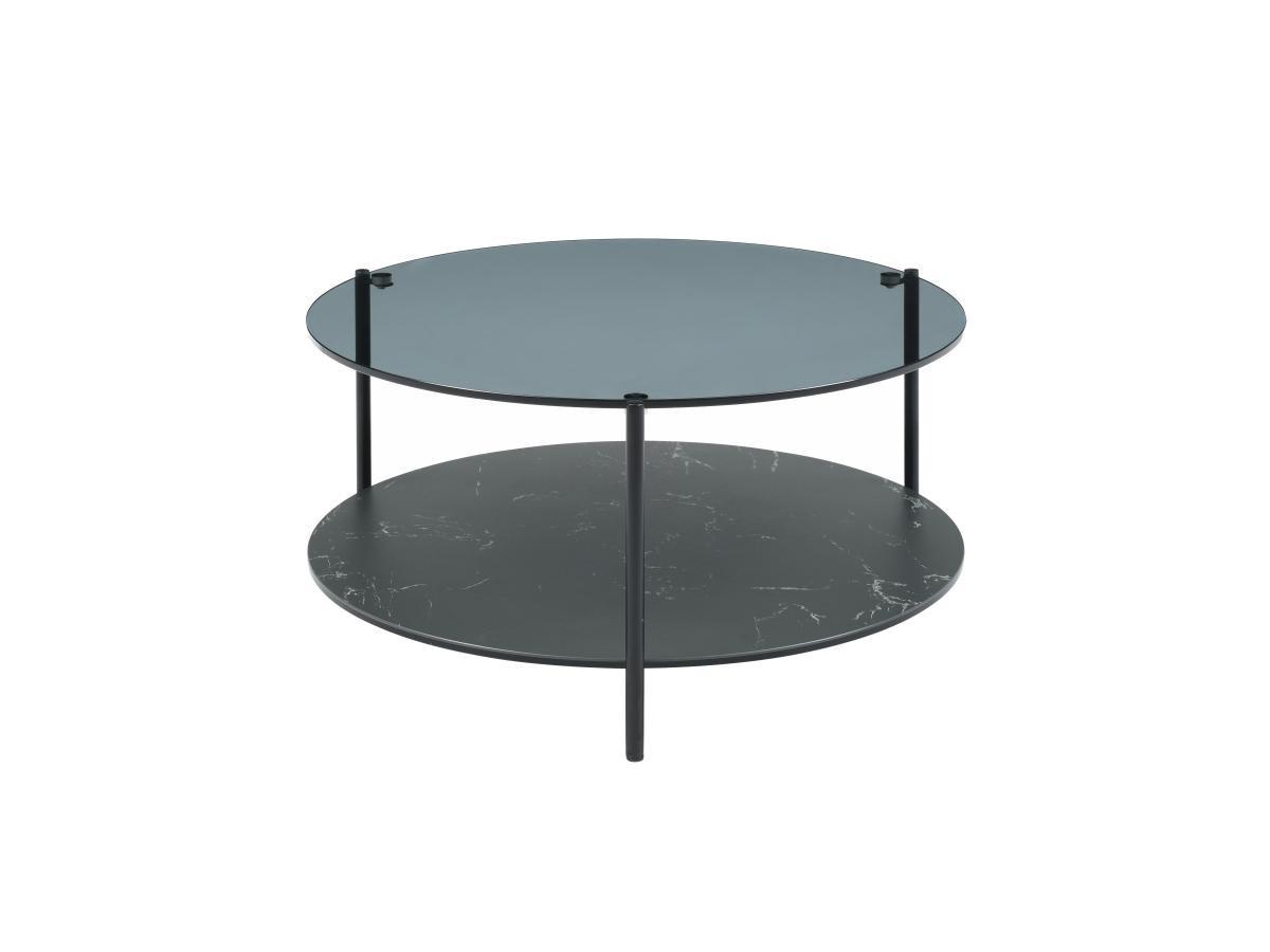 Vente-unique Table basse double plateau en verre trempé, céramique et métal - Effet marbre noir - SENRINA  