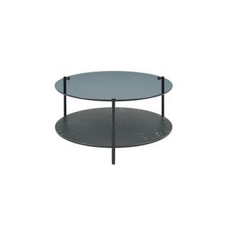 Vente-unique Table basse double plateau en verre trempé, céramique et métal - Effet marbre noir - SENRINA  