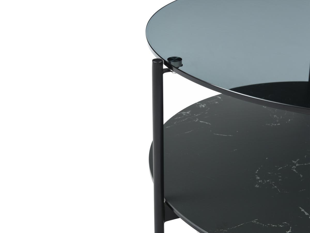 Vente-unique Table basse double plateau en verre trempé, céramique et métal - Effet marbre noir - SENRINA  