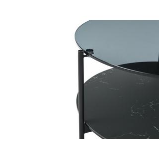 Vente-unique Table basse double plateau en verre trempé, céramique et métal - Effet marbre noir - SENRINA  