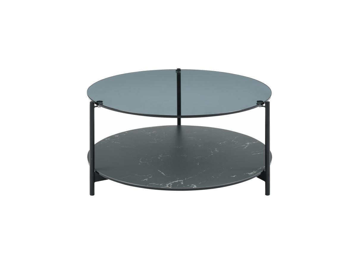 Vente-unique Table basse double plateau en verre trempé, céramique et métal - Effet marbre noir - SENRINA  