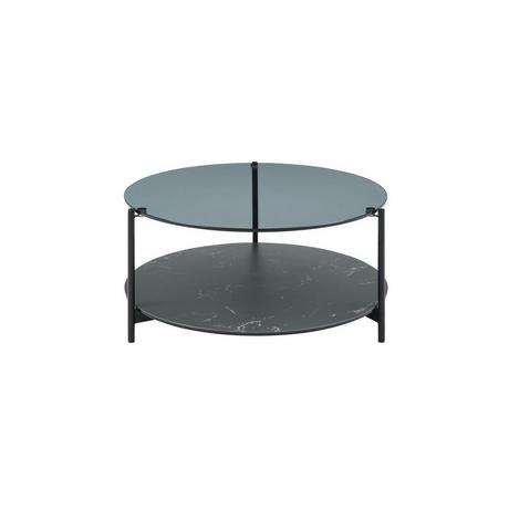 Vente-unique Table basse double plateau en verre trempé, céramique et métal - Effet marbre noir - SENRINA  