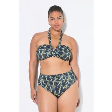 Haut de bikini imprimé camouflage, bonnets souples et buste drapé