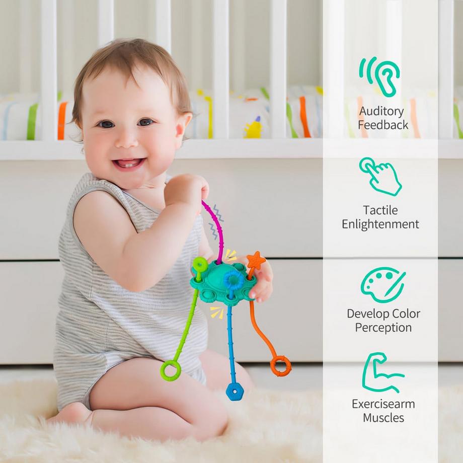 Activity-board  Jouet sensoriel pour les tout-petits, jouet à tirer, jouet de voyage pour les bébés, avec fonction hochet intégrée 