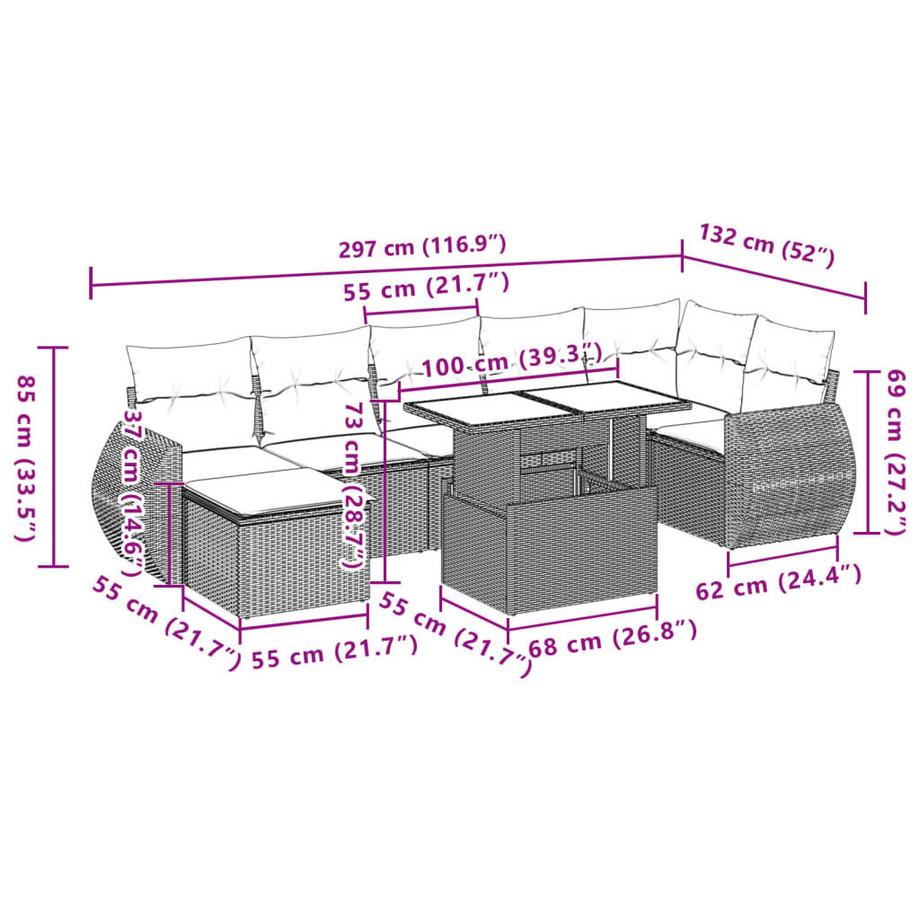 VidaXL Ensemble de canapés de jardin rotin synthétique  