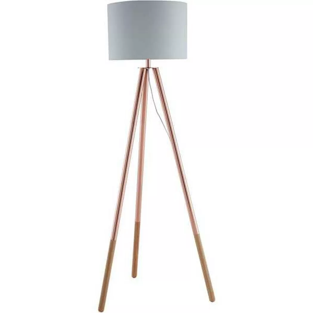 mutoni – Stehleuchte Holzgestell Kupfer Textilschirm weiss, One Size, Multicolor
