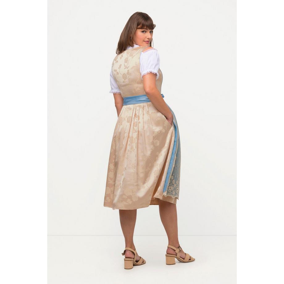 Ulla Popken Dirndl Goldbrokat Stickerei Carree-Ausschnitt Ärmellos  