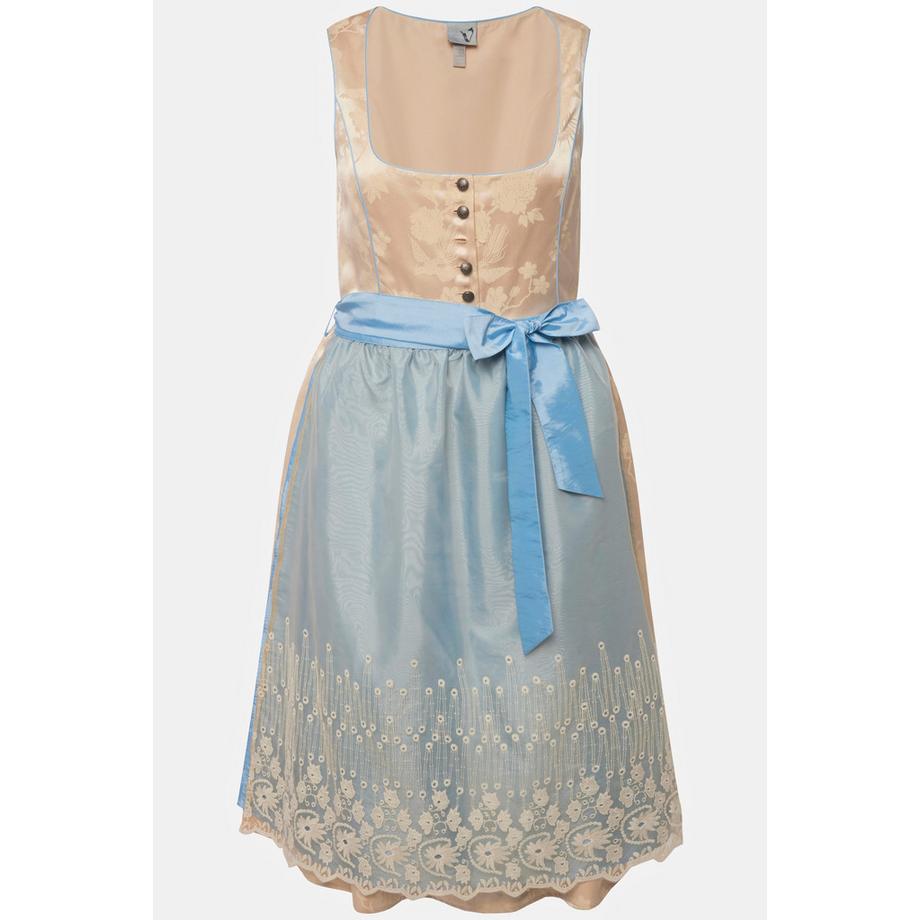 Ulla Popken Dirndl Goldbrokat Stickerei Carree-Ausschnitt Ärmellos  