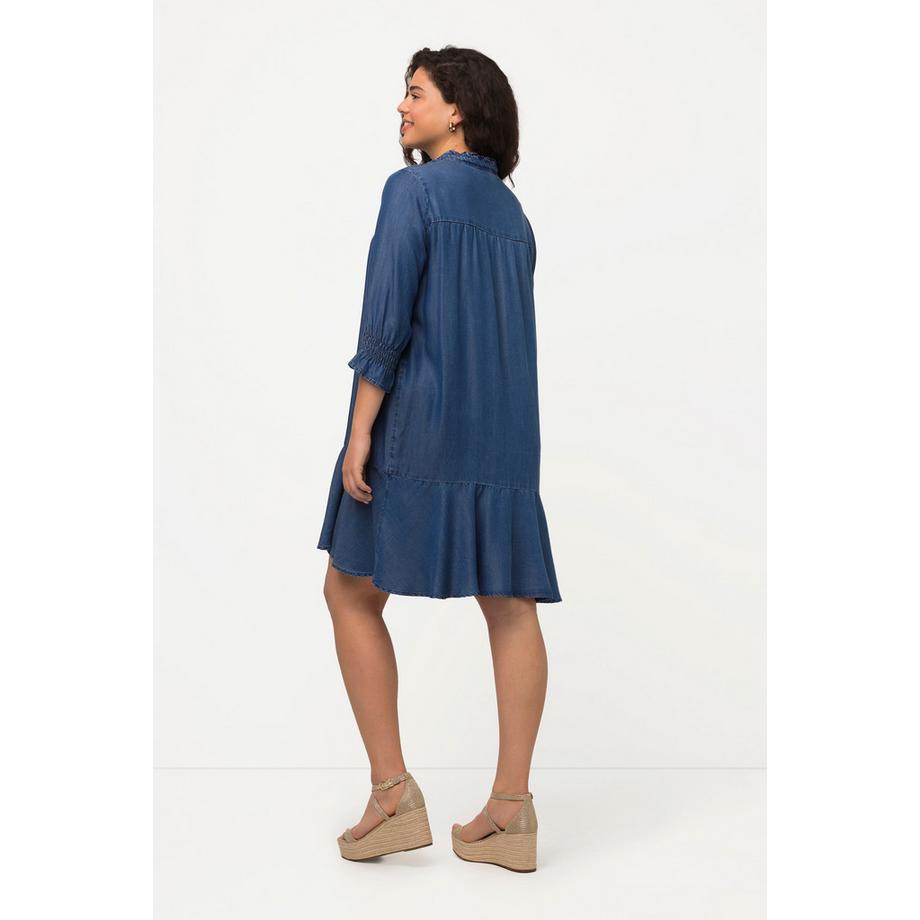 Ulla Popken Abito Lyocell Effetto Jeans Scollo Tunica Maniche 3/4  