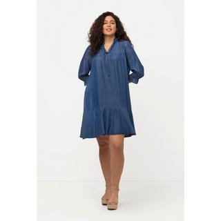 Ulla Popken Robe Lyocell Aspect Jean Col Tunique Manches 3/4  