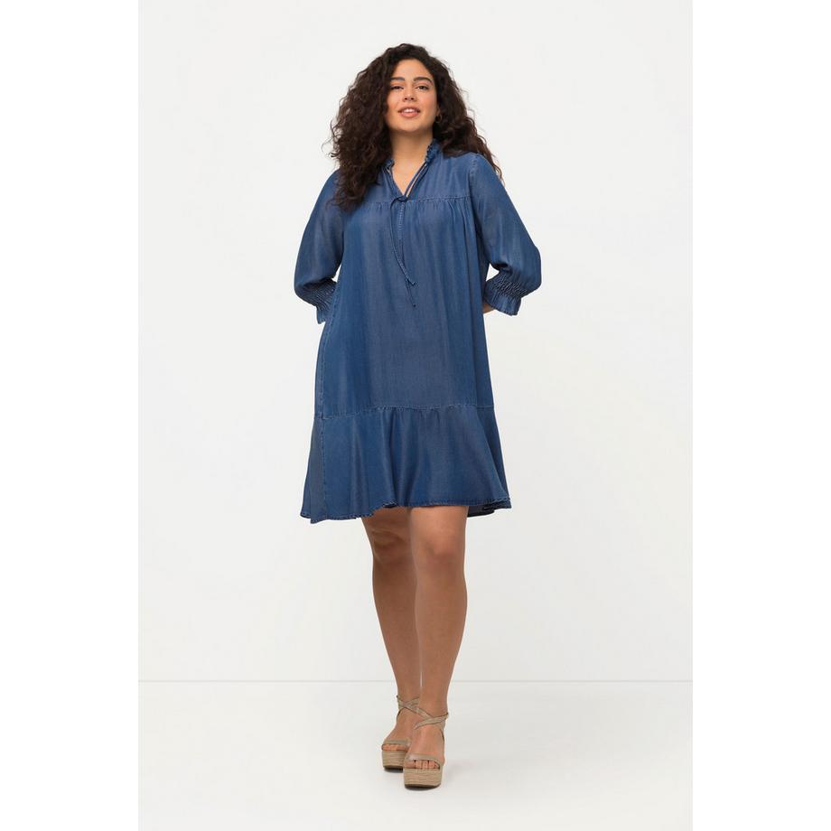 Ulla Popken Abito Lyocell Effetto Jeans Scollo Tunica Maniche 3/4  