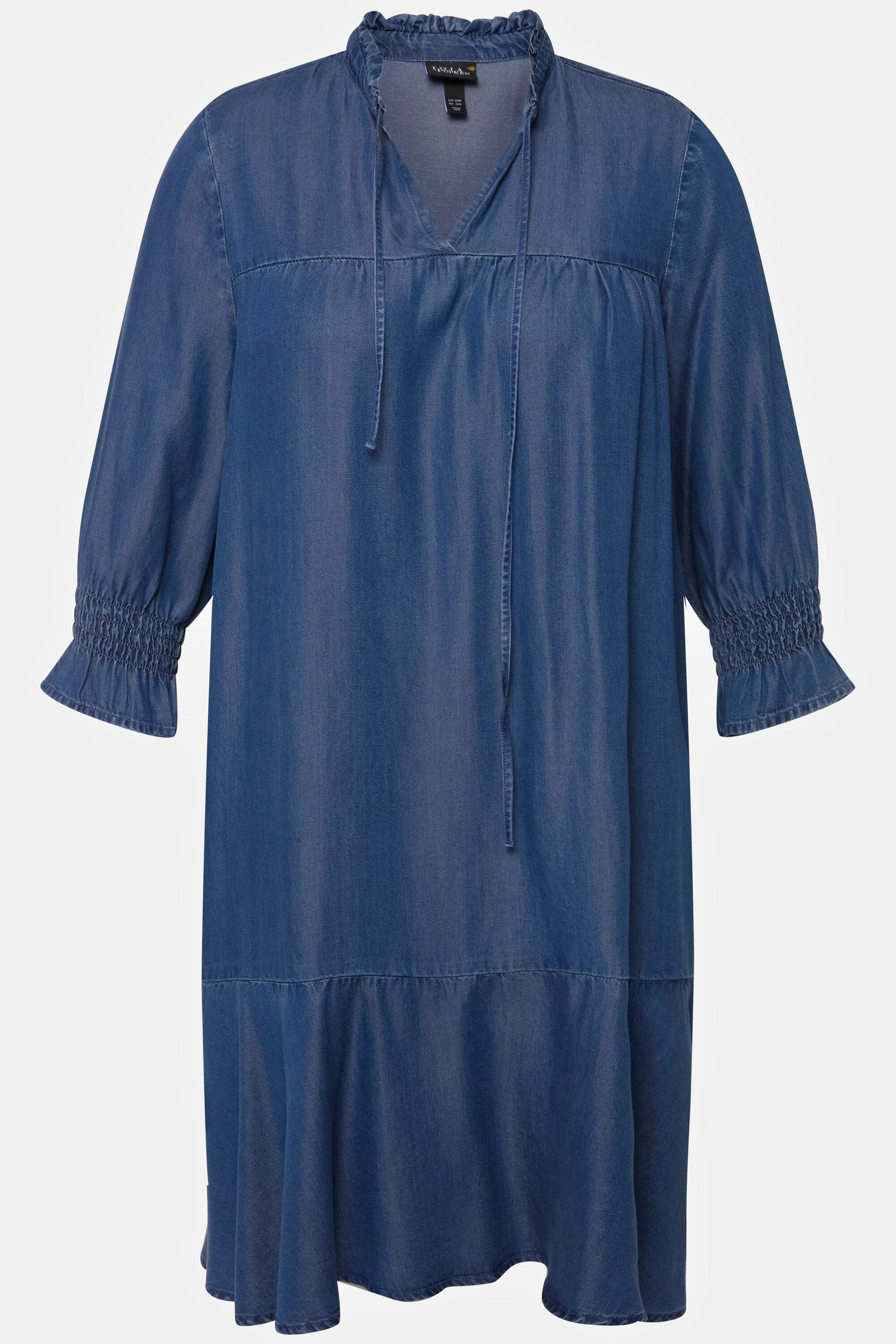 Ulla Popken Robe Lyocell Aspect Jean Col Tunique Manches 3/4  