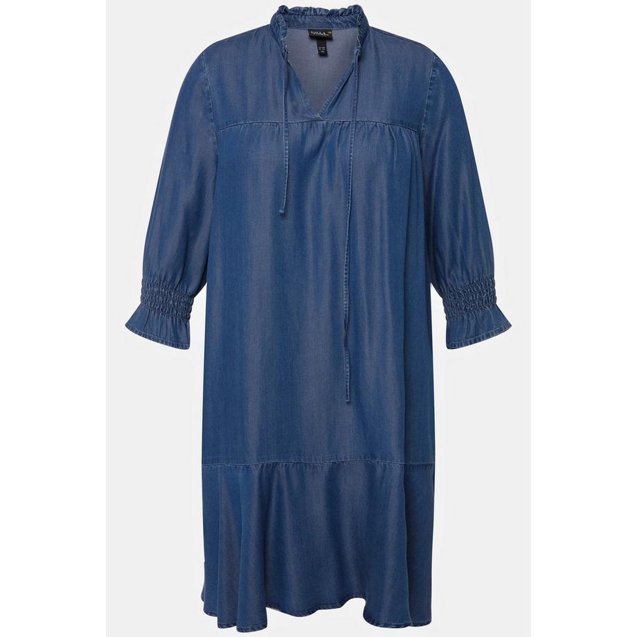 Ulla Popken Abito Lyocell Effetto Jeans Scollo Tunica Maniche 3/4  