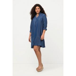 Ulla Popken Robe Lyocell Aspect Jean Col Tunique Manches 3/4  