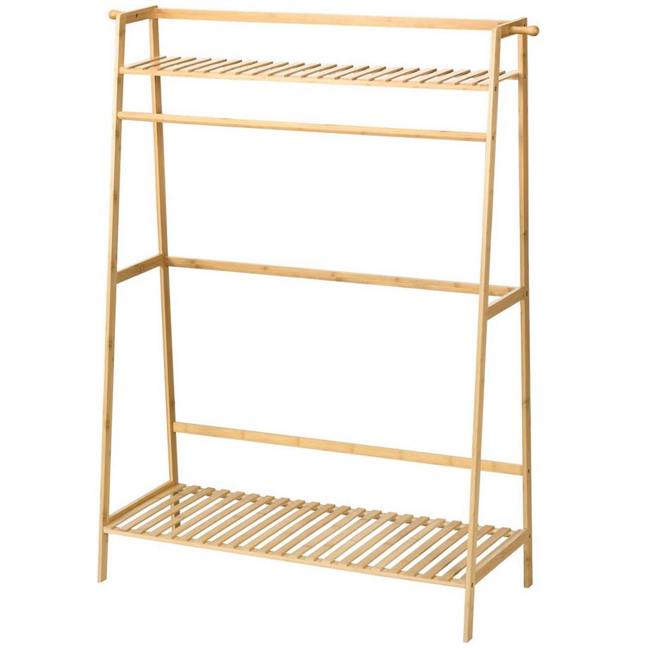 Northio  Kleiderständer Garderobe mit 2 Regalen, 2 Haken und 1 Kleiderstange aus Bambus - Maße 114L x 40B x 139H cm Naturholz 