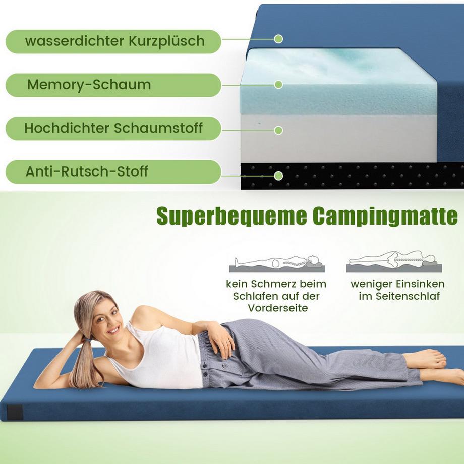 Northio  Materasso da campeggio in memory foam con rivestimento impermeabile 188 x 78 x 6,5 cm blu scuro 