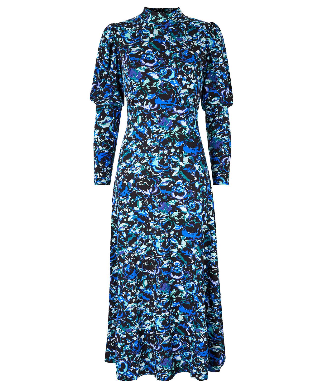 Joe Browns Florales Jerseykleid im Vintage-Stil mit hohem Kragen und Rüschen  