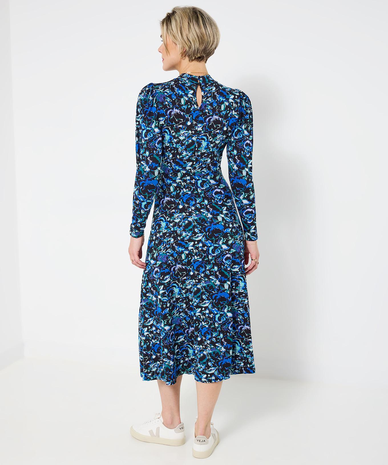 Joe Browns Florales Jerseykleid im Vintage-Stil mit hohem Kragen und Rüschen  