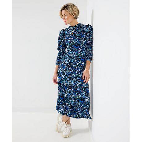 Joe Browns Florales Jerseykleid im Vintage-Stil mit hohem Kragen und Rüschen  