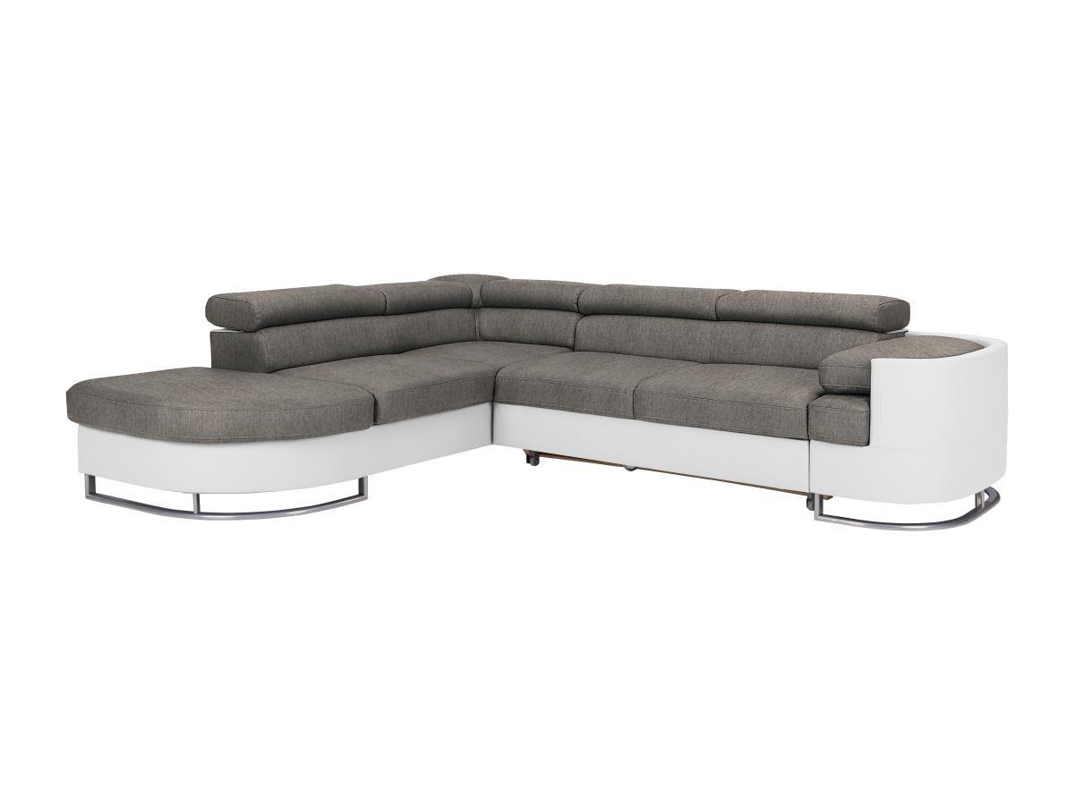 Vente-unique Ecksofa mit Schlaffunktion - Ecke links - Kunstleder - Weiß & Grau - MYSEN II  