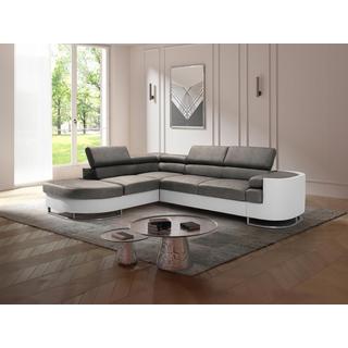 Vente-unique Ecksofa mit Schlaffunktion - Ecke links - Kunstleder - Weiß & Grau - MYSEN II  