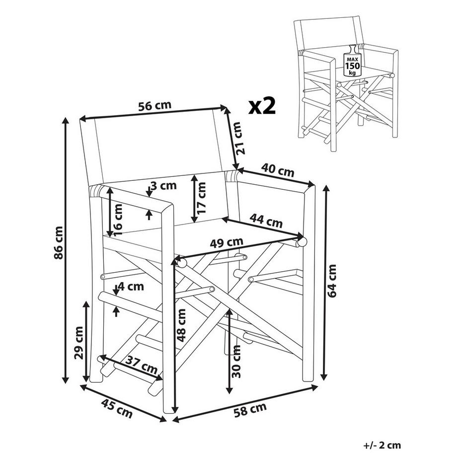 Beliani Set di 2 sedie da giardino en Legno di bambù Retrò MOLISE  
