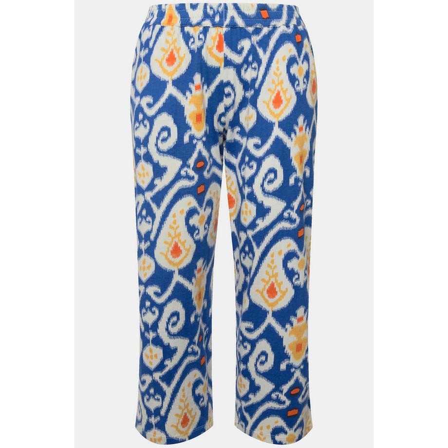 Ulla Popken Pantalon 7/8 en Jersey Imprimé Jambe Large Taille Élastique  