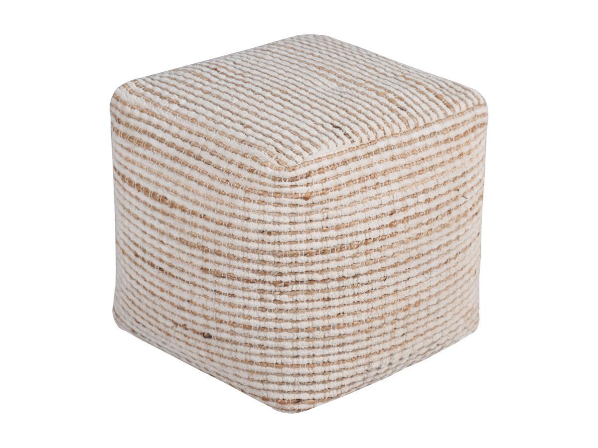 Vente-unique Pouf quadrato in Cotone e Juta color Avorio e Naturale - ALBORGA  