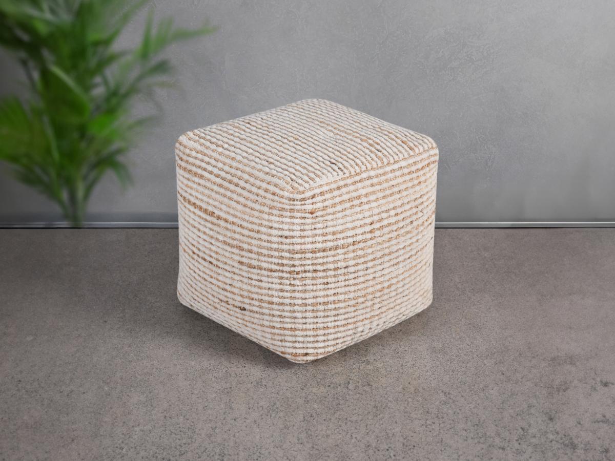 Vente-unique Pouf quadrato in Cotone e Juta color Avorio e Naturale - ALBORGA  