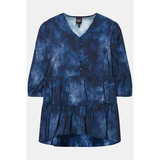 Ulla Popken  Bluse, Batikdruck, A-Linie, V-Ausschnitt, Langarm 