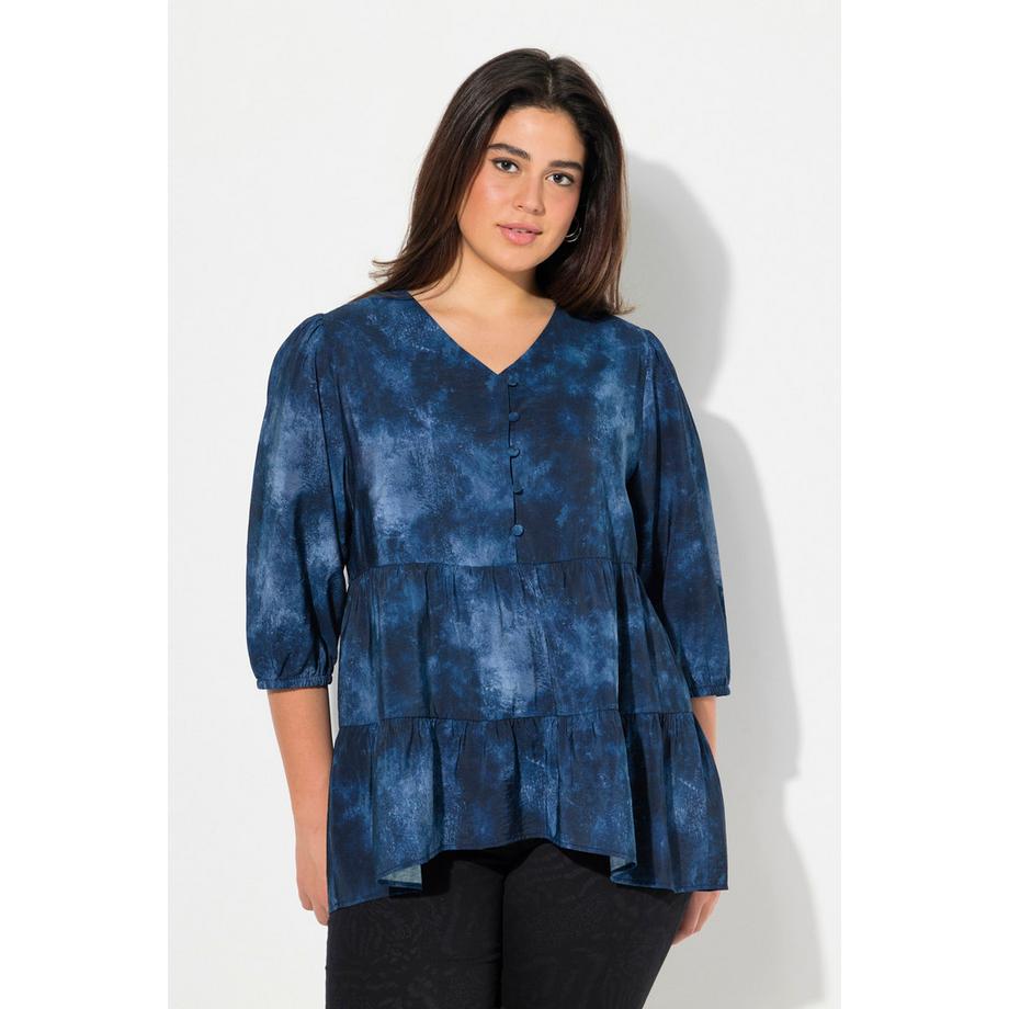 Ulla Popken Batikdruck A-Linie V-Ausschnitt Langarm Bluse  