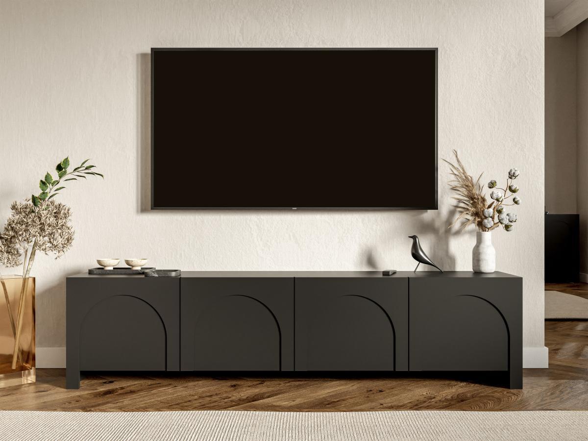 Vente-unique  Mobile TV con 4 ante in MDF Nero - DELANYA 