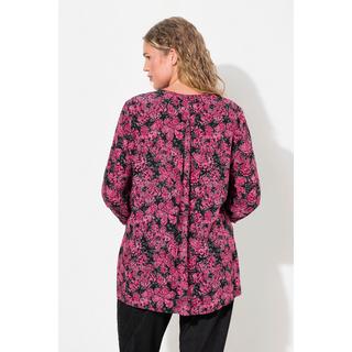 Ulla Popken  Blouse smockée, imprimé floral, col rond et manches 3/4 