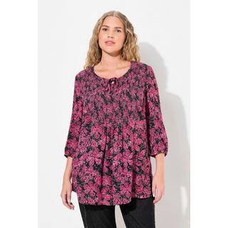 Ulla Popken  Smokbluse, floraler Druck, Rundhals, 3/4-Arm 