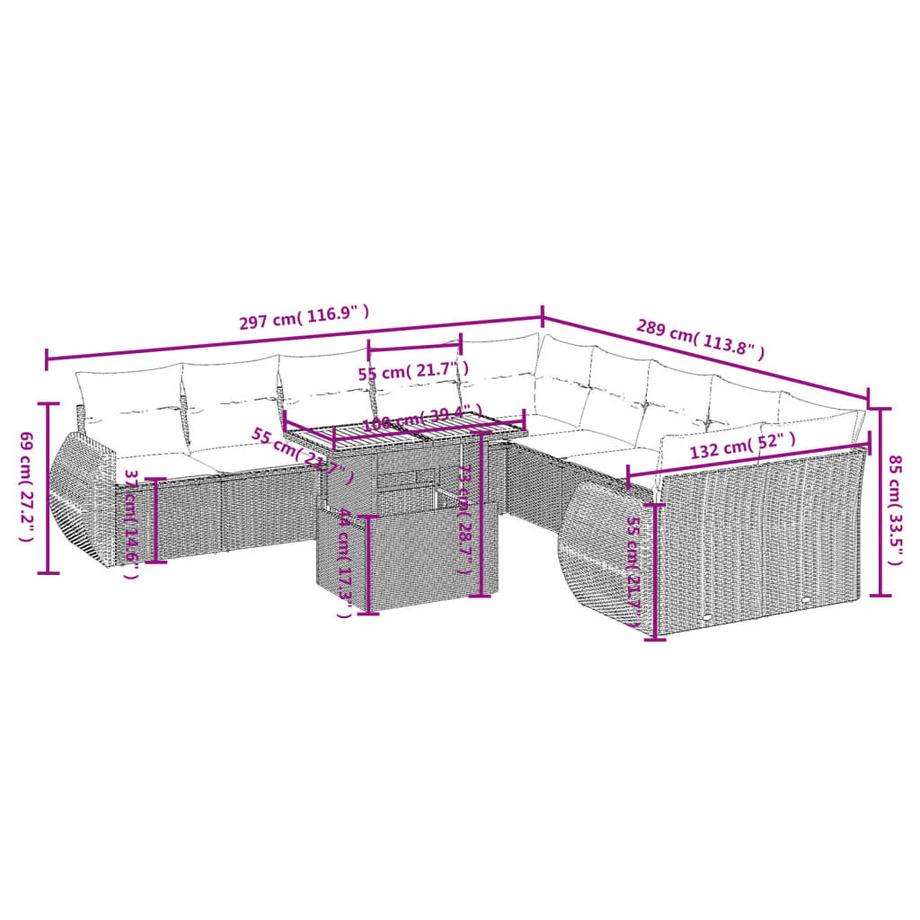 VidaXL Ensemble de canapés de jardin rotin synthétique  