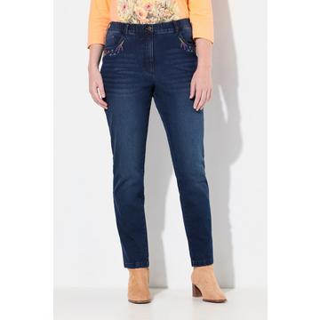 Jean Mia en denim stretch. Taille confortable et broderies