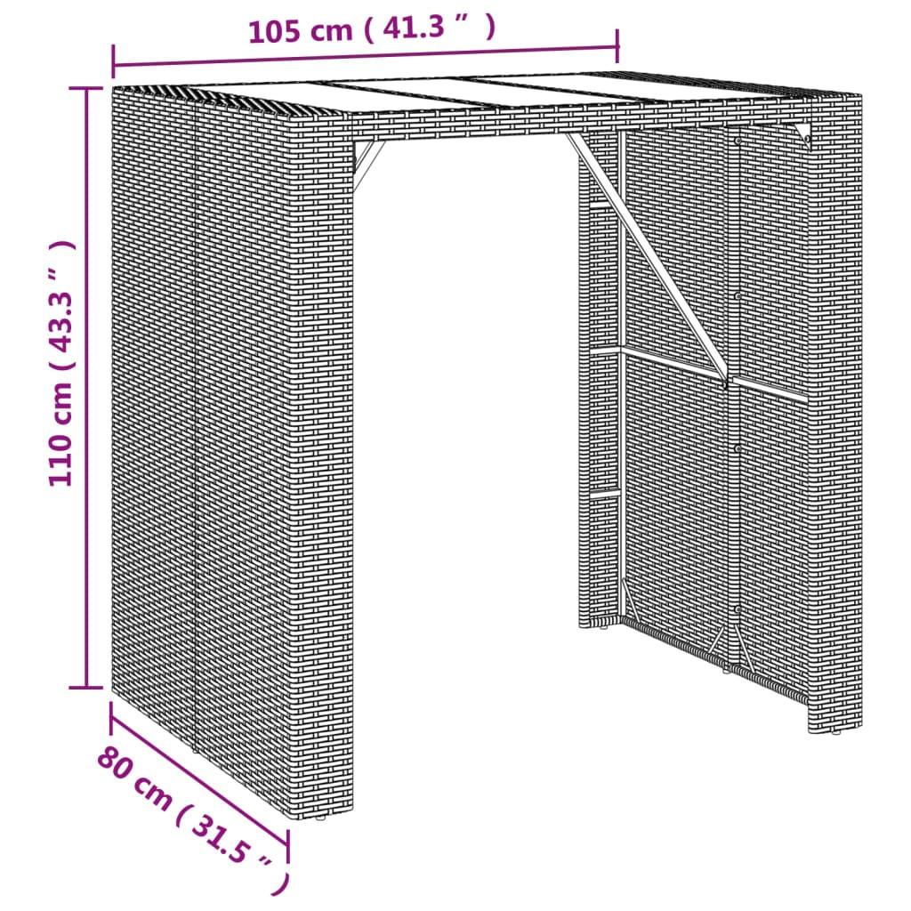 VidaXL Table de bar avec dessus en verre rotin synthétique  